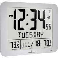 Slim Self-Setting Full Calendar Wall Clock, Digital, Battery Operated, Silver OR494 | Planification Entrepots Molloy