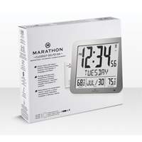 Horloge murale étroite à réglage automatique avec calendrier complet, Numérique, À piles, Argent OR494 | Planification Entrepots Molloy
