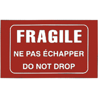 &eacute;tiquettes pour traitement sp&eacute;cial bilingues Fragile, 5" lo x 3" la, Blanc/rouge Planification Entrepots Molloy