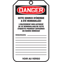 Lockout Tags, Plastic, 3-3/8" W x 5-7/8" H, French Planification Entrepots Molloy