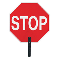 Panneau de signalisation « Stop », 18" x 18", Plastique, Anglais avec pictogramme SEI474 | Planification Entrepots Molloy