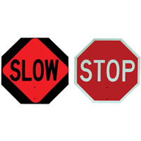 Panneau de signalisation à deux côtés « Stop/Slow », 18" x 18", Plastique, Anglais avec pictogramme SEI475 | Planification Entrepots Molloy