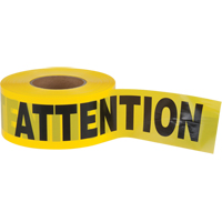 "Attention" Barricade Tape, Bilingual, 3" W x 1000' L, 2.5 mils, Black on Yellow Planification Entrepots Molloy
