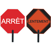 Panneau de signalisation à deux côtés « Arrêt/Lentement », 18" x 18", Aluminium, Français avec pictogramme SFU870 | Planification Entrepots Molloy