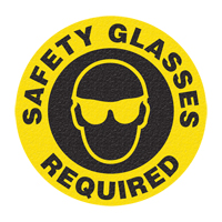 Panneau de signalisation au sol « Safety Glasses », Adhésif, Anglais avec pictogramme SFU879 | Planification Entrepots Molloy