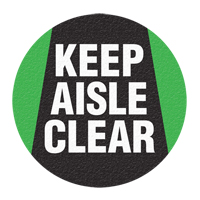 Panneau de signalisation au sol « Keep Aisle Clear », Adhésif, Anglais avec pictogramme SFU883 | Planification Entrepots Molloy