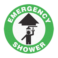 Panneau de signalisation au sol « Emergency Shower », Adhésif, Anglais avec pictogramme SFU884 | Planification Entrepots Molloy
