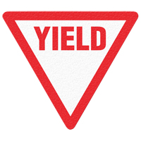 Panneau de signalisation au sol « Yield », Adhésif, Anglais avec pictogramme SFU885 | Planification Entrepots Molloy