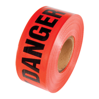 Reinforced Grade Barricade Tape, English, 3" W x 500' L, 5 mils, Black on Red Planification Entrepots Molloy