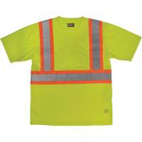 T-shirt de s&eacute;curit&eacute; avec poche &agrave; manches courtes, Polyester, Grand, Jaune lime haute visibilit&eacute; Planification Entrepots Molloy