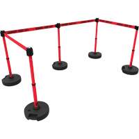 PLUS Barrier Post Set X5, Plastic, 42" H, Red Tape, 15' Tape Length Planification Entrepots Molloy