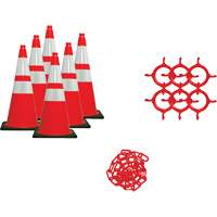 Ensemble de c&ocirc;nes de signalisation et chaînes, 28", Orange, Bande(s) r&eacute;fl&eacute;chissante(s) 4" & 6" Planification Entrepots Molloy