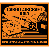 "Cargo Aircraft Only" Handling Labels, 4-3/4" L x 4-1/4" W, Orange SGQ527 | Planification Entrepots Molloy