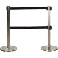 Barri&egrave;re pour le contr&ocirc;le des foules &agrave; courroie double, Acier, 35" h, Ruban Noir, Longueur du ruban 7' Planification Entrepots Molloy
