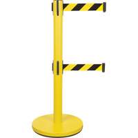 Barri&egrave;re pour le contr&ocirc;le des foules &agrave; courroie double, Acier, 35" h, Ruban Noir/Jaune, Longueur du ruban 7' Planification Entrepots Molloy