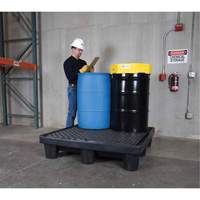 Ultra-Spill Pallet mod&egrave;le &eacute;conomique, 4 barils, Capacit&eacute; de d&eacute;versement 66 gal. US, 53" x 53" x 11,8" Planification Entrepots Molloy