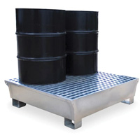 Ultra-Spill Pallet en acier, 4 barils, Capacit&eacute; de d&eacute;versement 68 gal. US, 49,1" x 47,1" x 10,9" Planification Entrepots Molloy