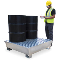 Ultra-Spill Pallet en acier, 4 barils, Capacit&eacute; de d&eacute;versement 68 gal. US, 49,1" x 47,1" x 10,9" Planification Entrepots Molloy