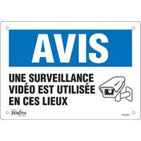 "Surveillance vid&eacute;o" Sign, 7" x 10", Plastic, French with Pictogram Planification Entrepots Molloy