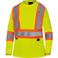 6969 Chandail de s&eacute;curit&eacute; &agrave; manches longues en il-de-perdrix pour femme, Polyester, T-petit, Jaune lime haute visibilit&eacute; Planification Entrepots Molloy