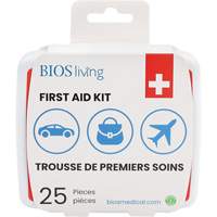 Trousse de premiers soins pour la maison et le voyage de 25 morceaux, Boîte en plastique Planification Entrepots Molloy