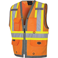 Veste de s&eacute;curit&eacute; pour arpenteur Pioneer avec fermeture &agrave; glissi&egrave;re et dos en maille, Orange haute visibilit&eacute;, Petit, Polyester Planification Entrepots Molloy