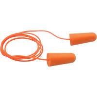Bouchons d'oreilles coniques jetables en mousse de PU orange SEALTEC33, Avec cordon, Vrac - Boîte, 33 dB NRR, Taille unique Planification Entrepots Molloy