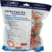 Bouchons d'oreilles coniques jetables en mousse de PU orange SEALTEC33, Vrac - Sac en poly, Avec cordon Planification Entrepots Molloy