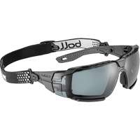 RUSH+ 2.0 XP M/L Safety Glasses with Black & Grey Frame, Smoke Lens, Anti-Fog/Anti-Scratch, ANSI Z87+ Planification Entrepots Molloy