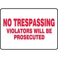 Enseigne « No Trespassing », 7" x 10", Vinyle, Anglais SS556 | Planification Entrepots Molloy