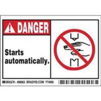 "Danger Starts Automatically" Sign, 3-1/2" x 5", Polyester, English with Pictogram SY370 | Planification Entrepots Molloy