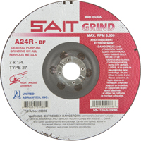 A24R Long Life Grinding Wheel, 7" x 1/4", 7/8" Arbor, Aluminum Oxide, Type 27 Planification Entrepots Molloy