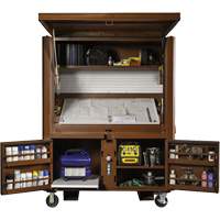 Coffre de chantier et surface de travail sur le terrain, 33" la x 63" p x 80" h, Acier, Rouge Planification Entrepots Molloy