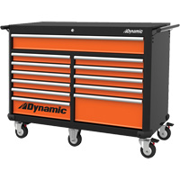 Roller Cabinet, 12 Drawers, 53" W x 24" D x 41" H, Black/Orange Planification Entrepots Molloy