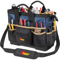 Molded Base Big-Mouth Tote Tool Bag, Ballistic Polyester, 23 Pockets, Black/Blue Planification Entrepots Molloy
