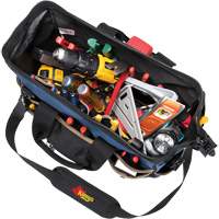 Molded Base Big-Mouth Tote Tool Bag, Ballistic Polyester, 23 Pockets, Black/Blue Planification Entrepots Molloy