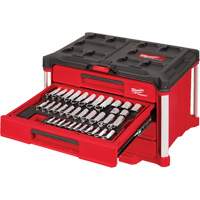 242-Piece 1/4”, 3/8” & 1/2” Drive Metric & SAE Ratchet & Socket Set with PACKOUT 4-Drawer Tool Box, 16-3/10" x 22-1/5" x 14-3/10", Black/Red Planification Entrepots Molloy