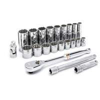 12 Point SAE Mechanics Tool Set, 22 Pcs, 3/8" Drive Size, Deep Planification Entrepots Molloy