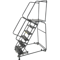 Weight Actuated Lockstep Rolling Ladders, 5 Steps, 24" Step Width, 50" Platform Height, Steel Planification Entrepots Molloy