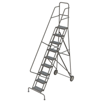 Steel Rolling Ladder, 9 Steps, 16" Step Width, 90" Platform Height, Steel Planification Entrepots Molloy