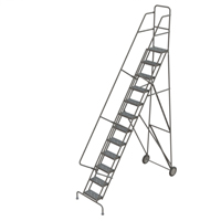Steel Rolling Ladder, 12 Steps, 16" Step Width, 120" Platform Height, Steel Planification Entrepots Molloy