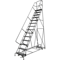 All Directional Rolling Ladder, 14 Steps, 24" Step Width, 140" Platform Height, Steel Planification Entrepots Molloy