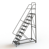 Heavy Duty Rolling Ladder, 10 Steps, 24" Step Width, 100" Platform Height, Steel Planification Entrepots Molloy