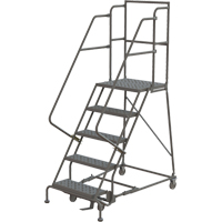 Deep Top Step Rolling Ladder, 5 Steps, 16" Step Width, 50" Platform Height, Steel Planification Entrepots Molloy