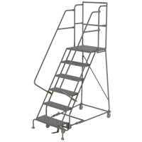 Deep Top Step Rolling Ladder, 7 Steps, 16" Step Width, 70" Platform Height, Steel Planification Entrepots Molloy