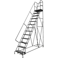 Deep Top Step Rolling Ladder, 13 Steps, 24" Step Width, 130" Platform Height, Steel Planification Entrepots Molloy