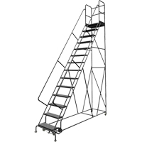 Deep Top Step Rolling Ladder, 14 Steps, 24" Step Width, 140" Platform Height, Steel Planification Entrepots Molloy