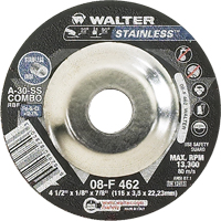 Depressed Centre Grinding Wheels - Stainless Type 27, 4-1/2" x 1/8", 7/8" Arbor, Type 27 Planification Entrepots Molloy