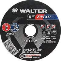 Zipcut Cut-Off Wheel, 5" x 3/64", 7/8" Arbor, Type 1, Aluminum Oxide, 12200 RPM Planification Entrepots Molloy