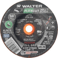 FLEXCUT MILL SCALE Grinding Wheel, 4-1/2", 36 Grit, Aluminum Oxide, 5/8"-11, 13300 RPM, Type 29 Planification Entrepots Molloy